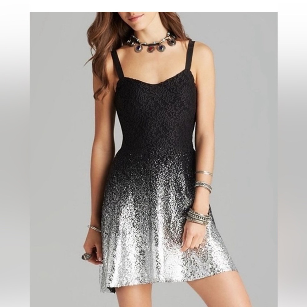 Free People thin strap silver to black gradation mini dress XS ASO Lea Michelle
